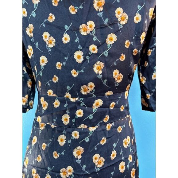 NWOT Really Wild Midi Dress 100% SILK Dress Blue w/ Floral Fully Lined UK 8 US 2 - Picture 8 of 10